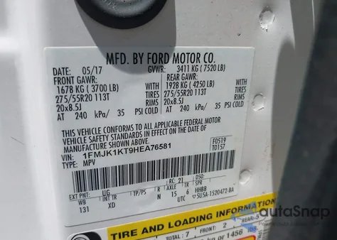 2017 Ford Expedition El Limited from USA, damaged, VIN 1FMJK1KT9HEA76581